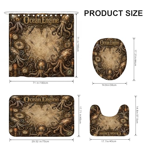 Ensemble de rideaux de douche imperméable motif pieuvre en toile résistante