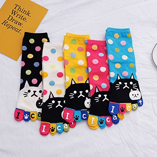 Image of CaiDieNu Women's Animal Toe Socks - Cotton Five Finger Colorful Funny Casual Crew Socks for Ladies