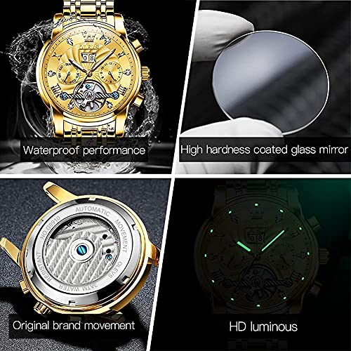 Image of OLEVS Men Automatic Watch Mechanical Self Winding Watches for Men Skeleton Business Dress Luminous Waterproof Diamond Week Month