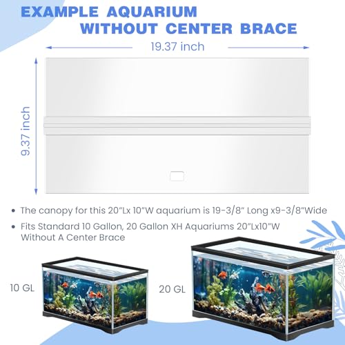 Image of Juexica Aquarium Acrylic Canopy Set 19.37 x 9.37 x 0.28 Inch for 10 /20 Gallon Without Center Brace Aquariums Cover Fish Tank Lid with a Hook Knife, Clear