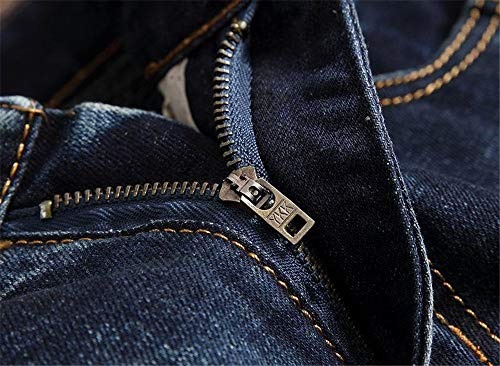 Aititia Men's Biker Zipper Deco Washed Straight Fit Jeans (34W X 32L, Dark Blue) #TOP3