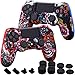MXRC Silicone rubber cover skin case anti-slip Water Transfer Customize Camouflage for PS4/SLIM/PRO controller x 2 (Dragon Red + Blue) + FPS PRO extra height thumb grips x 8 + Dustproof Plug x 4