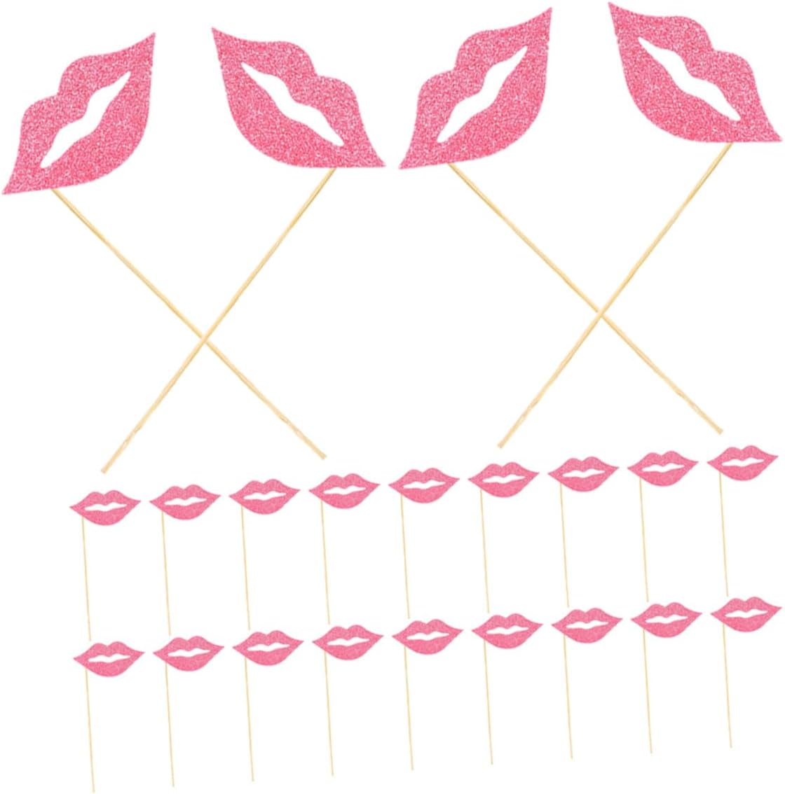 60pcs Pink Lip Photo Booth Props Set with Wood Sticks, Funny Mouth and Kiss Lip Party Decorations for Wedding, Birthday, Engagement, and Festival Photobooth Events