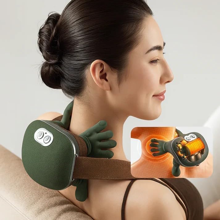 Miniatura 6 de Masajeador térmico de cuello y hombros  Almohada de masaje eléctrica Shiatsu de tejido profundo 4D, diseño portátil inalámbrico similar a la mano