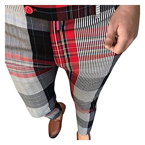 Pantalones de golf a cuadros para hombre, chinos, ajustados, elásticos, color gris, granito, pantalones de tartán, pantalones formales de corte ajustado, pantalones de negocios con bolsillos