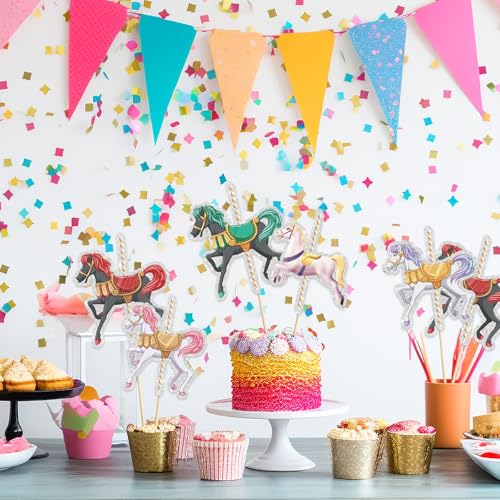 Image of Set of 15,Carousel Horses Table Centerpieces Sticks,Carousel Horse Table Toppers,Horse Party Decoration for Horse Themed Birthday Party Baby Shower Supplies.