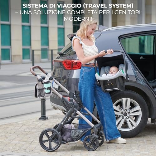 Kinderkraft MOOV2 Trio Passeggino Neonati 3 In 1 Fino 26 Kg, Con Ovetto I-SIZE 40-75 Cm, Carrozzina Reversibile Fronte Mamma E Strada, Schienale Regolabile, Ruote Eva, Nero - 10