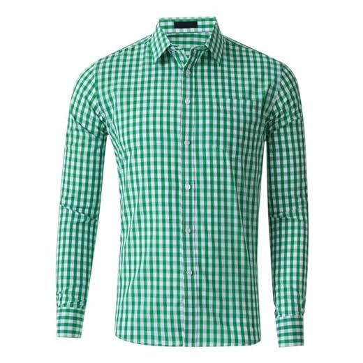 Generisch Chemise de loisirs pour homme - Chemise à carreaux boutonnée - Chemise à manches longues en coton - Coupe droite - Chemise vichy médiévale pour homme, vert, S