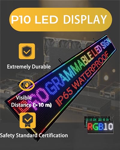 Image of P10 Programmable Scrolling LED SIGN 115 inchx14 inch LED Display, 4000cd /m High Brightness led Display with WIFI+USB, Waterproof Outdoor Digital Sign Screen, SMD Technology Open Sign for Advertising Advertising