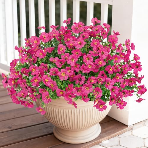 Image of Bassion 24 Bundles Artificial Flowers for Outdoors Fake Flowers, Fuschia