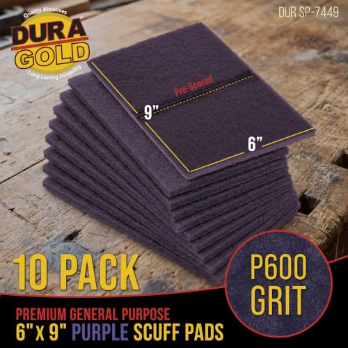 Image of Dura-Gold Premium 6 inch x 9 inch Purple Medium Fine 600 Grit General Purpose Scuff Pads, Box of 10 - Scuffing, Scouring, Sanding, Cleaning, Blend Prep, Surface Adhesion Preparation - Automotive Auto Body