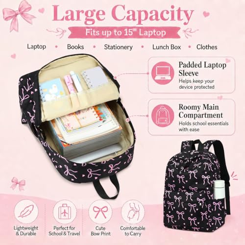 Image of LOIDOU Backpack for Girls School Backpacks Bookbags for Elementary Middle School Women Laptop Backpacks (Bow tie Black, L-17)