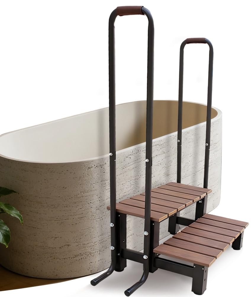 Gradini per Vasche Idromassaggio con Corrimano, Gradini per Spa con Gradini più Larghi e Antiscivolo Scale a 2 Gradini per Piscine Fuori Terra e Accesso alle Spa