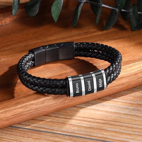 Personalized Bracelets for Men Custom Men's Name Bracelets Braid Leather Bracelet with 1-5 Names Engraved Personalized Gift for Men Dad Fathers Day Valentines4