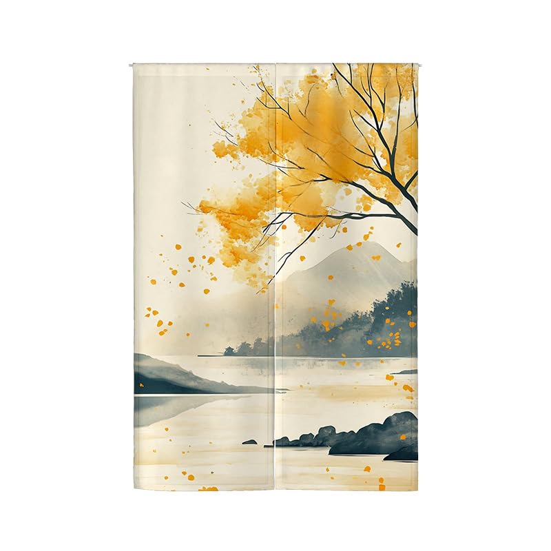 Cortina divisora japonesa de tela gruesa con aspecto de lino de cocina, 80 x 90 cm, cortina de puerta de balcón, cortina decorativa para sala de estar