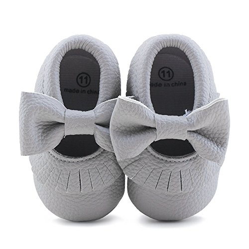 Delebao Infant Toddler Baby Soft Sole Tassel Bowknot Moccasinss Crib Shoes (12-18 Months, Grey)