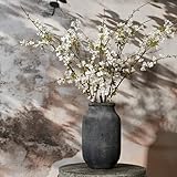 SIDUCAL Rustic Farmhouse Flower Vase | 9.5 Inch Large Ceramic Vase | Pampas Grass | Modern Farmhouse Decor for Home Decor, Table, Living Room Decoration, Shelf Decor, Mantel, Black