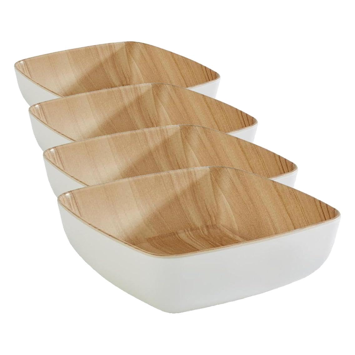 APS 'Frida', bol de melamina casi irrompible, 16,5 x 16,5 x 5,5 cm, bol para cereales, ensalada, apilable, interior de madera, exterior blanco, apto para lavavajillas (Paquete de 4)