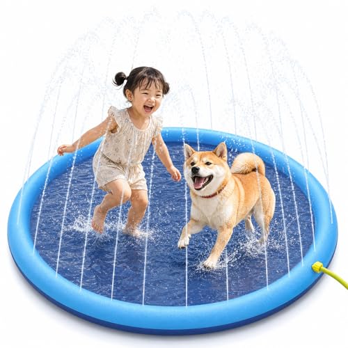 噴水マット 子供 ペット用 【空気入れ不要・滑り止め・厚手で破れにくい】 150cm 水遊び プレイマット 噴水プール 犬 キッズ ビニールプール 家庭用 お庭 暑さ対策 アウトドア おもちゃ MANEKO