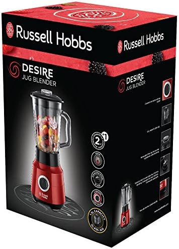 Russell Hobbs blender, blender kielichowy, skokowa regulacja obrotów, ostrza ze stali nierdzewnej, szklany kielich, 22 tyś. obrotów/min., pojemność 1,5l, moc 650W, czerwony, Desire 24720-56