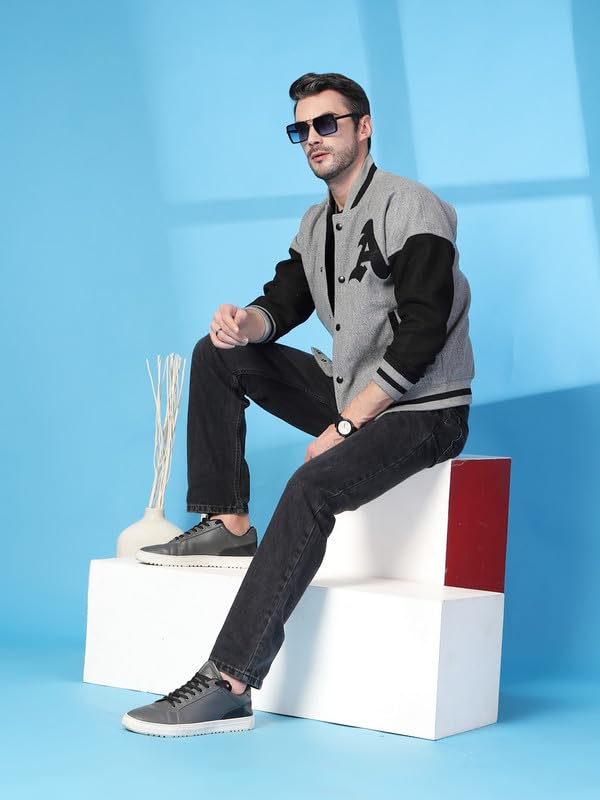 Image of CHKOKKO Men's Oversized Varsity Jacket with Snap Button Closure and Patch Design Trendy Comfortable Outerwear for College Travel and Casual Wear