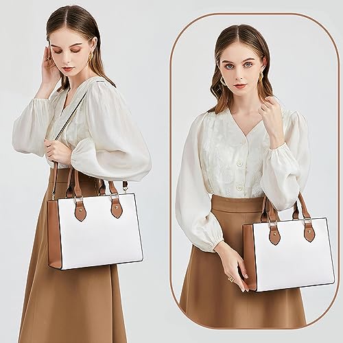 Image of CHICAROUSAL Crossbody Purses and Handbags for Women PU Leather Tote Top Handle Satchel Shoulder Bags (White -BR)