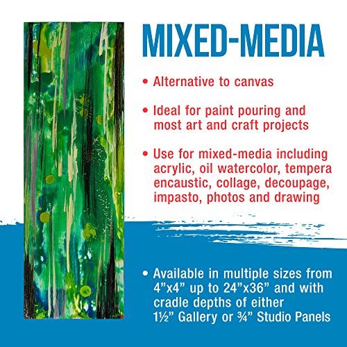 U.s. Art Supply 12" X 24" Birch Wood Paint Pouring Panel Boards, Gallery 1-1/2" Deep Cradle (Pack Of 2) - Artist Depth Wooden Wall Canvases - Painting Mixed-Media Craft, Acrylic, Oil, Encaustic #TOP4