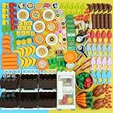 Food City Accessories Building Blocks Sets, Friends Figures Supermarket Kitchen Bricks, Pizza Sushi Refrigerators Food Stand Pieces Parts Comida Pineapple Ice Cream Hot Dog Cheese Toys