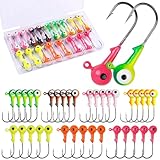 35 STK Jigköpfe Angelhaken Set, Scharfen Jighaken Bleikopf-Angelhaken Offset Haken für Gummifische Jigkopf Haken 0.8/1.8/3.5/7/10g, Crappie-Jigs zum Forellen, Barsch und Süßwasser/Salzwasser