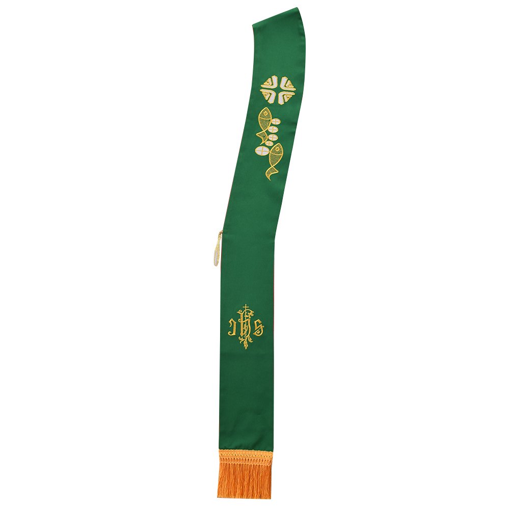 BLESSUME Church Cleric IHS Reversible Stole Alpha Omega Deacon Stole (Green&Red)
