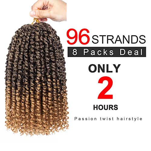 Xtrend 10 Inch 8 Packs Pre twisted Passion Twist Crochet Hair Natural Ombre Pre-looped Short Passion Twists Hair Extensions for Women 12Strands/Pack (T27#) - Image 4