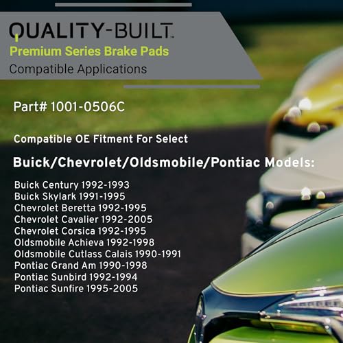 Image of QUALITY-BUILT Front Ceramic Brake Pads, Premium 1001-0506C, Compatible with 1990-2005 Buick /Chevrolet /Oldsmobile /Pontiac (Achieva,Beretta,Cavalier,Century,Corsica,Cutlass Calais,Grand Am,Skylark)