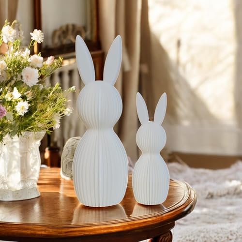 Conjunto de Coelhos Decorativos para P&aacute;scoa, 2 ou 3 Pe&ccedil;as, Tons Pastel, Branco e Rosa, Design...
