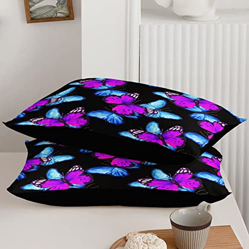 Bsntho Purple Blue Butterfly Comforter Set Full Size 3 Pieces Flying Butterfly Pattern Bedding Set Lightweight Ultra Soft Microfiber #TOP2