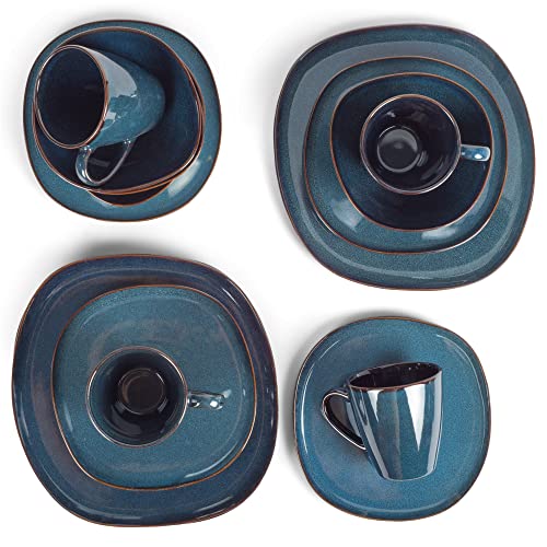 Elanze Designs Modern Chic Smooth Ceramic Stoneware Dinnerware 16 Piece Set - Service For 4, Navy Blue #TOP3