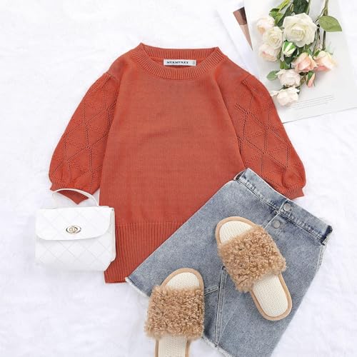 Cute Girls Crewneck Sweater with Puff Short Sleeves for Fall4