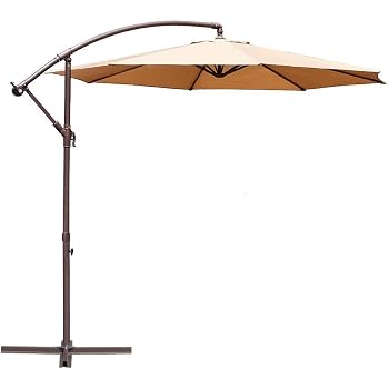 Amazon Com Le Papillon 10 Ft Offset Hanging Patio Umbrella Aluminum Outdoor Cantilever Umbrella Crank Lift Beige Garden Outdoor