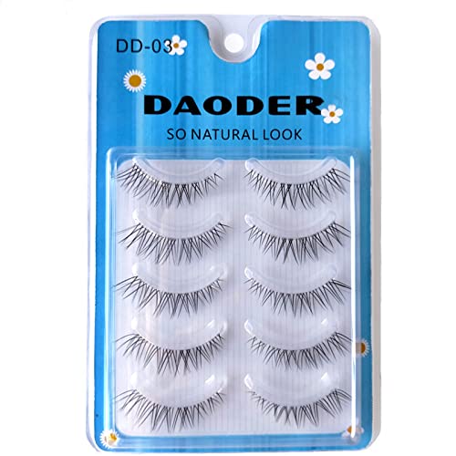 DAODER Eyelashes False Lashes Natural Wispy Thin Short Fake Eyelashes Tapered End Lightweight Soft Reusable Simple Small Eye Lashes Contact Lens Friendly 5 Pairs Multipack (Natural Lashes 03)