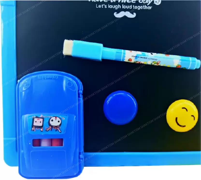 SHAKTISM Plastic White and Black Two in One Slate with Chalk, Marker, Eraser, for Kids Creative Learning Board for Toddlers, 2-Sided, with Markers & Magnet Random Colour Dispatch - (2in1Sate-1pc) 2