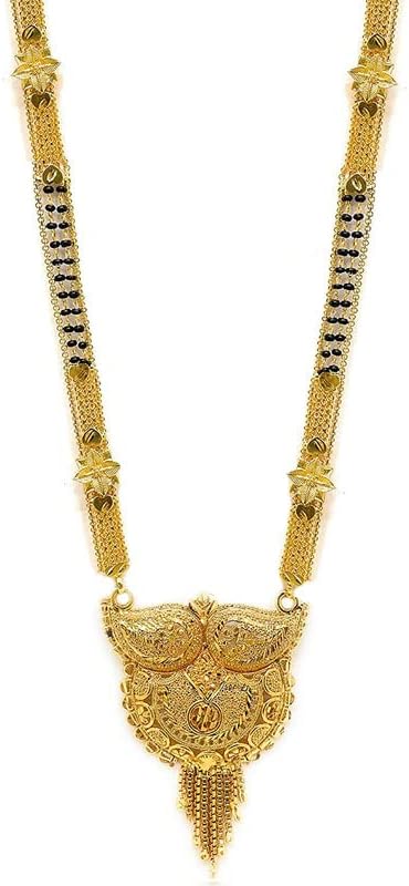 Presents Traditional One Gram Gold Hand Meena Long Mangalsutra/Tanmaniya/Mangalsutra/Nallapusalu/Black Beads Mangal Sutra for Women Gold Long Chain #Frienemy-1613