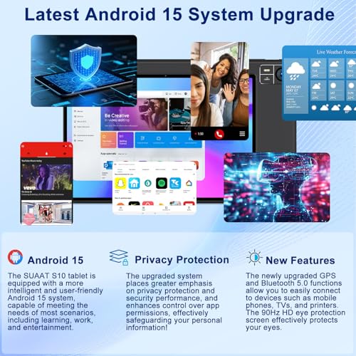 Image of Android 15 Tablet 30GB RAM 128GB ROM 2TB Expand, 10.1 Inch Tablets with Keyboard Mouse, Octa-Core, 8000mAh, HD IPS Display, 5G WiFi BT 5.0 GPS, Widevine L1, Gemini AI, Dual Camera - Black