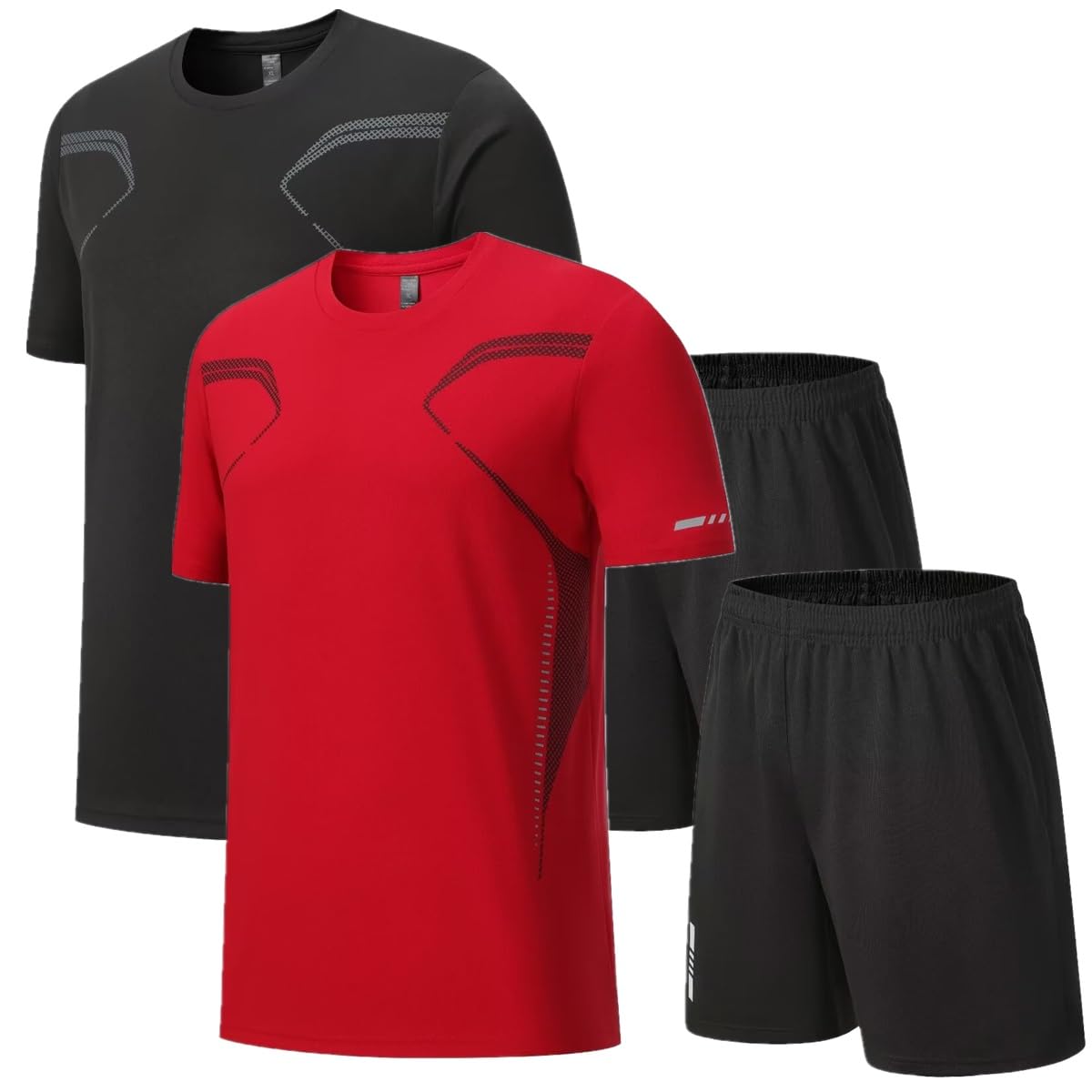 OPALOS Men Active Quick Dry Crew Neck T Shirts and Shorts Set Athletic Running Gym Workout Short