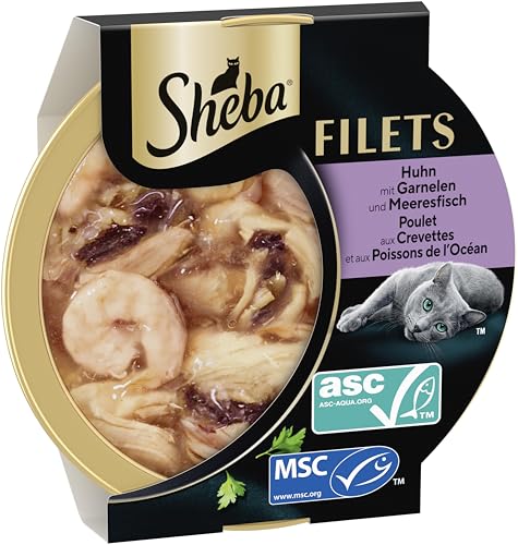 SHEBA Filets Adult Katzenfutter in Sauce mit Huhn, Hochseefisch und Garnelen 16 x 60g Schale – Bild 3