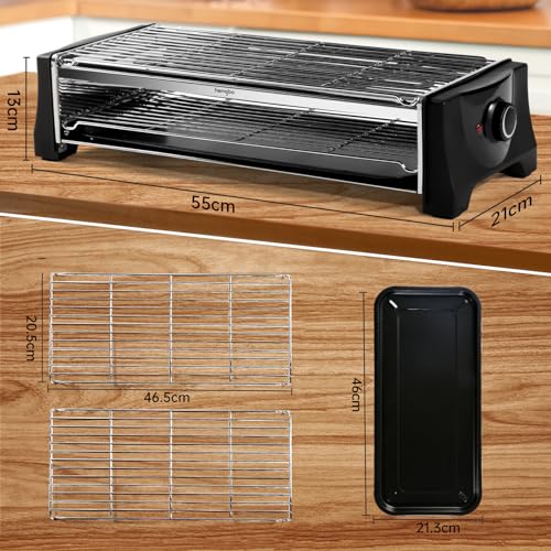 Tischgrill Elektrisch, Elektrogrill Doppelschicht, 2200W Elektro Grill Smokeless BBQ Grill für Balkon Indoor Party, Grillnetz aus Edelstahl, Schwarz 5