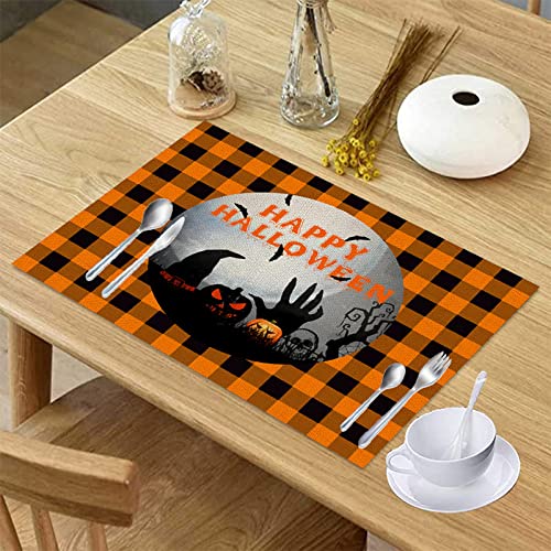 Image of Placemats Set of 6 Halloween Pumpkin Kitchen Table Mats Set of 4 Halloween Ghost Marble Kitchen Accessories Non Slip Placemats Scary Pumpkin Set of 4