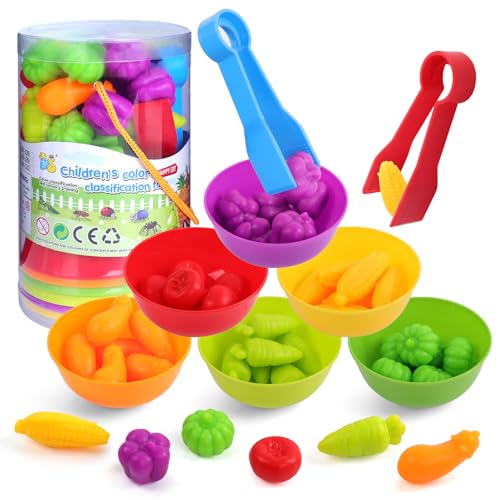 USATDD Counting Vegetables Color Sorting Matching Games with Bowls Preschool Learning Activities for Educational Sensory Montessori STEM Toy Sets for Toddlers Kids Boys Girls Aged 3-5