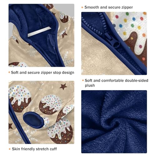 Christmas Donuts Stars Toddler Fleece Jacket Girl Boys Hooded Fleece Jacket Coat Warm Outwear Zip-up 3-10T3