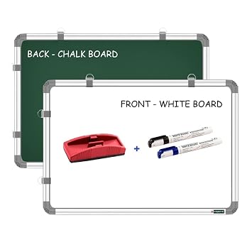 YAJNAS White Board 1.5X2 Feet Non-Magnetic Double Sided Whiteboard & Chalkboard