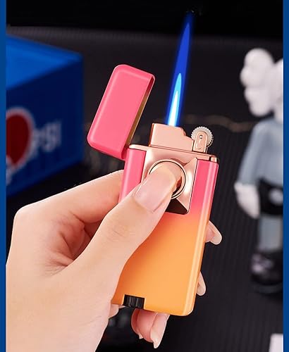 Lighters Jet Torch Cigar Lighter Dual Flame Soft & Torch Flame 2 In 1 Cigar Lighter Butane Fuel Refillable Good For Cigar Cigarette Pipe Gift (Pink-Yellow) #TOP2