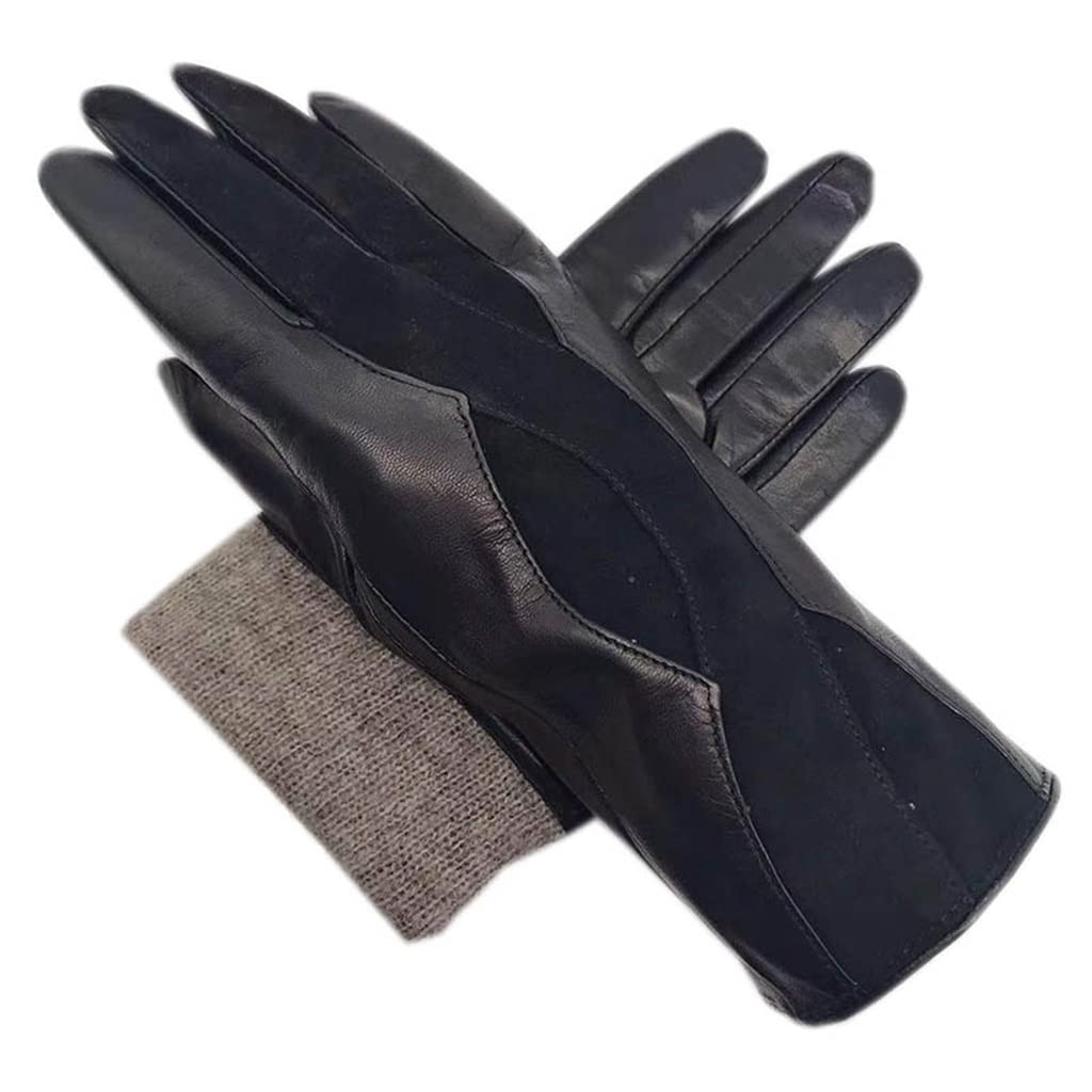 Dicke Winter-Frauen-Handschuhe Schwarz Warmes Fahren Motorrad-Kälteschutz-Leder (Color : A, Size : 7.5)